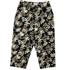 Covington Women's Black Tan Stretch Capris Pants Size 10 Leaf Pattern Mid Rise